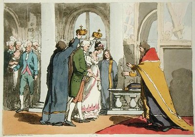 Ekteskap, etset av kunstneren, utgitt 1804 (farge litho) av John Augustus Atkinson