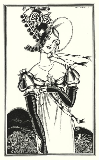 Illustrasjon for Don Juan av Lord Byron: A Bonnet, som det rettferdige kjønn har på seg (litho) av John Austen