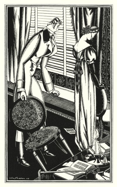 Illustrasjon for Don Juan av Lord Byron: Don Jose og damen hans kranglet, hvorfor? (litho) av John Austen