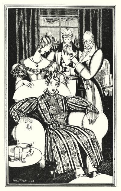 Illustrasjon for Don Juan av Lord Byron: Jeg vet ikke hvordan det var, men han ble syk (litho) av John Austen