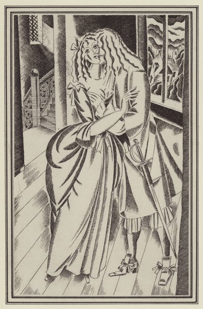 Illustrasjon for Moll Flanders av Daniel Defoe (litho) av John Austen