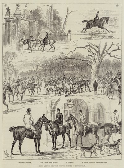 Lawn Meet av West Norfolk Hounds i Sandringham av John Bagnold Burgess