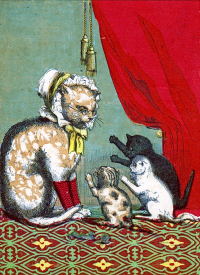 De tre små kattungene hadde mistet vottene sine, Illustrasjon fra "Three Little Kittens" 1859 av John Ballantyne