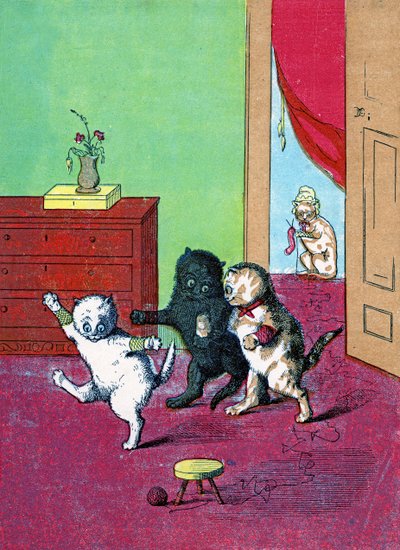 Tre små kattunger med votter, illustrasjon fra "Three Little Kittens" 1859 av John Ballantyne