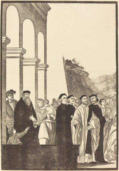 Presentasjon av jomfruen i tempelet [venstre plate] av John Baptist Jackson after Titian