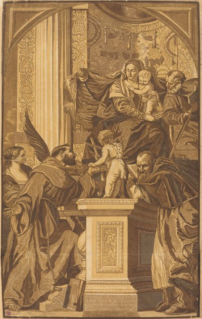 Hellige familie og fire hellige av John Baptist Jackson after Veronese