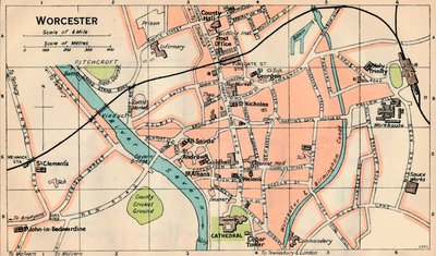 Worcester, c20th Century av John Bartholomew