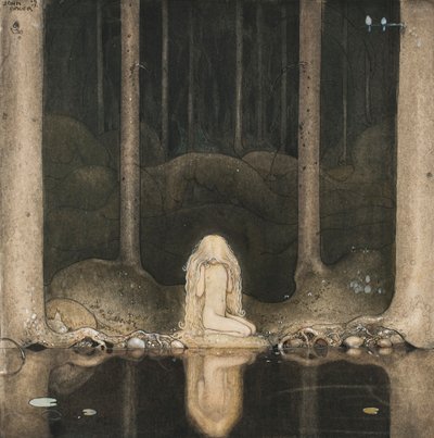 Tuvstarr sitter fortsatt der vemodig og ser ut i vannet av John Bauer