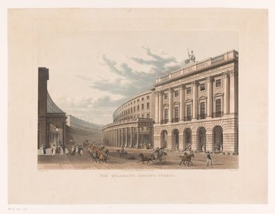 Utsikt over Regent Street i London The Quadrant, Regent Street (tittel på objekt) av John Bluck