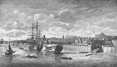 Woolwich Dockyard fra Themsen, c1750, 1912. Kunstnere: Ukjent, John Boydell. av John Boydell