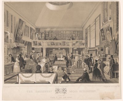 Interieur van de Law Court under de Salisbury Local Exhibition, 1852 The Salisbury Local Exhibition 1852. Plate II, Law Court (tittel på objekt) av John Brandard