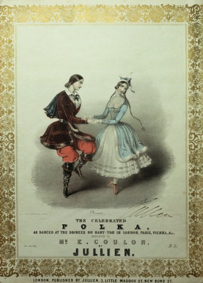 The Celebrated Polka, sangark, 1840 (farge litho) av John Brandard