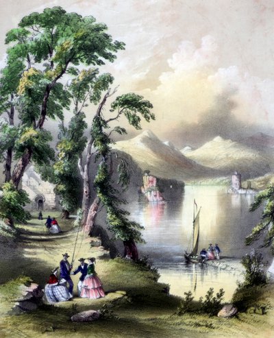 Lake of Killarney med ruinene av Innisfallen Abbey, Irland, 1800-tallet. av John Brandard