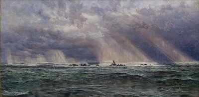 En nordvestlig kuling utenfor Longships fyrtårn, 1873. av John Brett