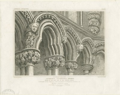 Interiør i Lichfield Cathedral - Arches in Chapter House: gravering, nd [c 1819] (trykk) av John Britton