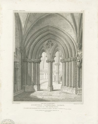 Interiør i Lichfield Cathedral - Chapter House-døråpning: gravering, nd [c 1819] (trykk) av John Britton