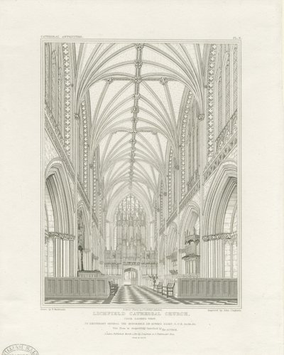 Interiør i Lichfield Cathedral - Kor: gravering, nd [c 1820] (trykk) av John Britton