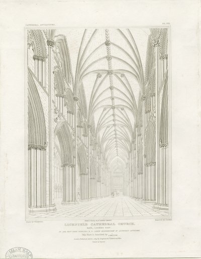 Interiør i Lichfield Cathedral - Nave: gravering, og [c 1819] (trykk) av John Britton