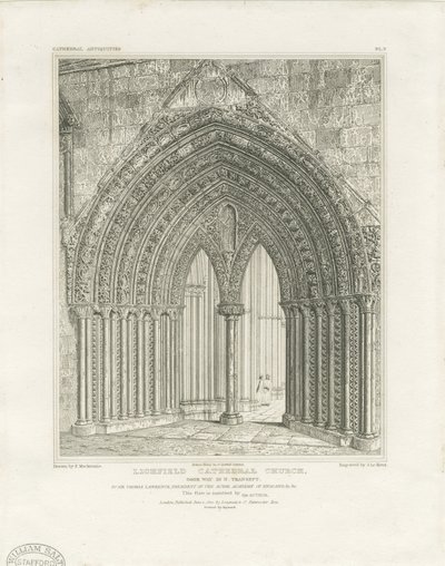 Lichfield Cathedral - North Transept Doorway: gravering, nd [c 1820] (trykk) av John Britton