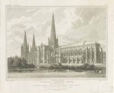 Lichfield Cathedral - South East View: gravering, nd [?1819] (trykk) av John Britton