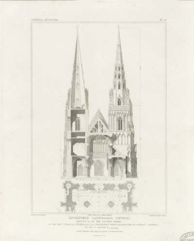 Lichfield Cathedral - West Front: gravering, nd [c 1819] av John Britton