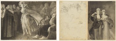 Woman Standing among the Friars (recto) Skisser av hoder (verso, venstre); To kvinner (verso, høyre) av John Brown
