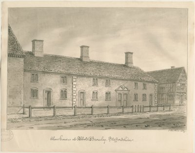 Abbots Bromley Almshouses: sepia-tegning av John Buckler