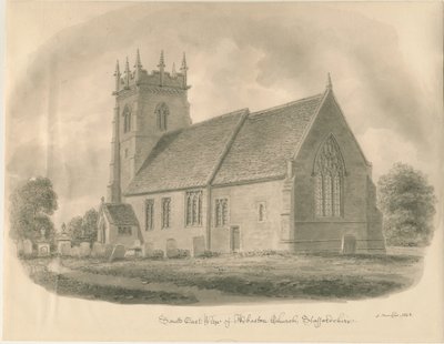 Adbaston Church: sepia-tegning, 1843 av John Buckler