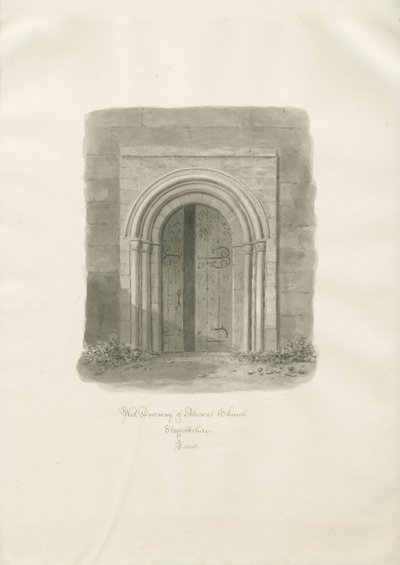 Alrewas kirke - West Doorway: sepia-tegning av John Buckler