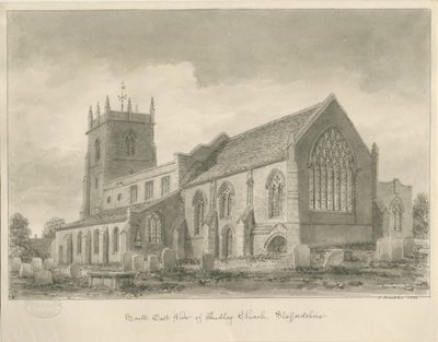 Audley Church: sepia-tegning, 1840 av John Buckler