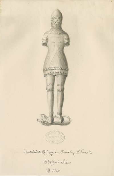 Audley Monuments - "Audley Knight": sepia-tegning, 1840 av John Buckler