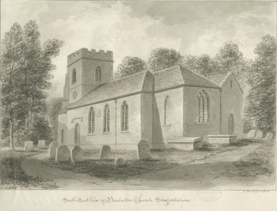 Barlaston Church: sepia-tegning, 1844 av John Buckler