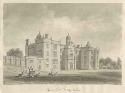 Beaudesert Hall and Park: sepia-tegning av John Buckler