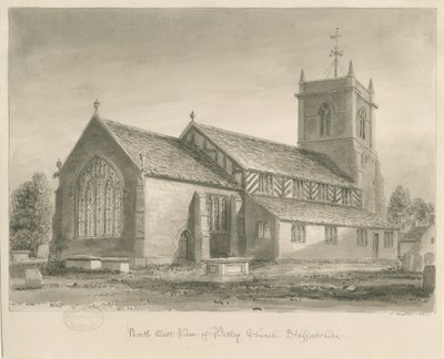 Betley Church: sepia-tegning, 1840 av John Buckler