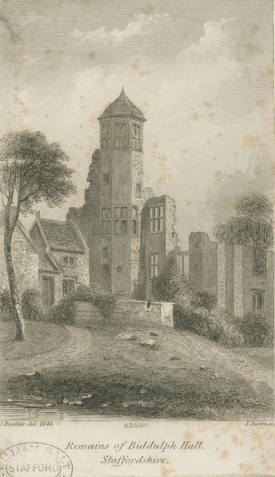 Biddulph Hall (gammel): stålgravering av John Buckler