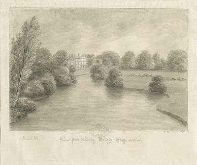Bishton Hall: sepia-tegning, 1841 av John Buckler