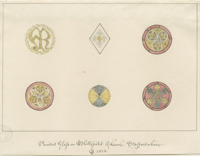 Blithfield Church - malt glass: blyanttegninger, 1823 av John Buckler