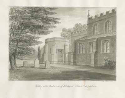 Blithfield Church: sepia-tegning, 1847 av John Buckler