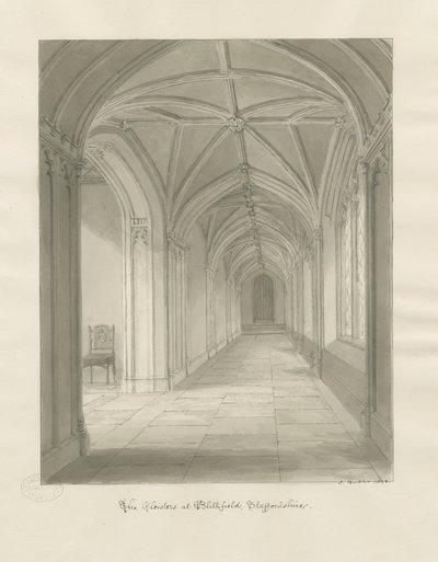 Blithfield Hall - Cloisters: sepia-tegning av John Buckler