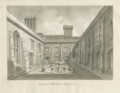 Blithfield Hall - Courtyard: sepia-tegning av John Buckler