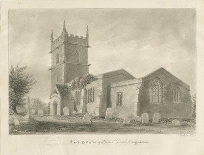 Blore Church: sepia-tegning, 1839 av John Buckler