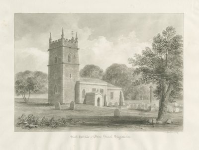 Blore Church: sepia-tegning, 1847 av John Buckler