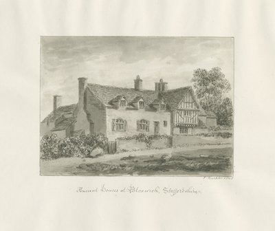 Bloxwich - eldgammelt hus: sepia-tegning av John Buckler