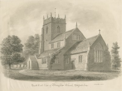 Broughton Church: sepia-tegning, 1843 av John Buckler
