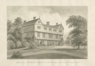 Broughton Hall: sepia-tegning, 1848 av John Buckler