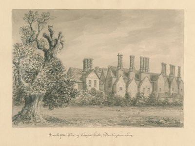 Buckinghamshire - Chenies Hall: sepia-tegning, 1824 av John Buckler