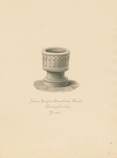 Buckinghamshire - Drayton Beauchamp Church: sepia-tegning, 1838 av John Buckler