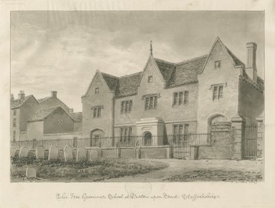 Burton-upon-Trent - Grammar School: sepia-tegning av John Buckler