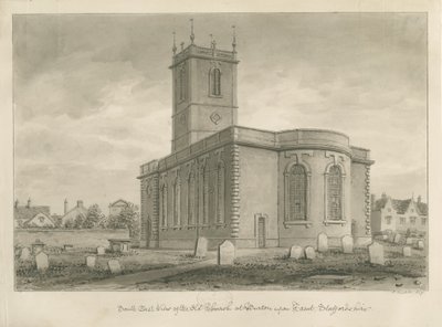 Burton-upon-Trent - Old Church: sepia-tegning av John Buckler