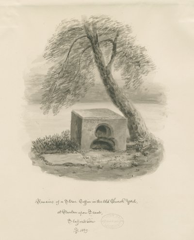 Burton-upon-Trent - Steinkiste i Old Churchyard: sepia-tegning av John Buckler